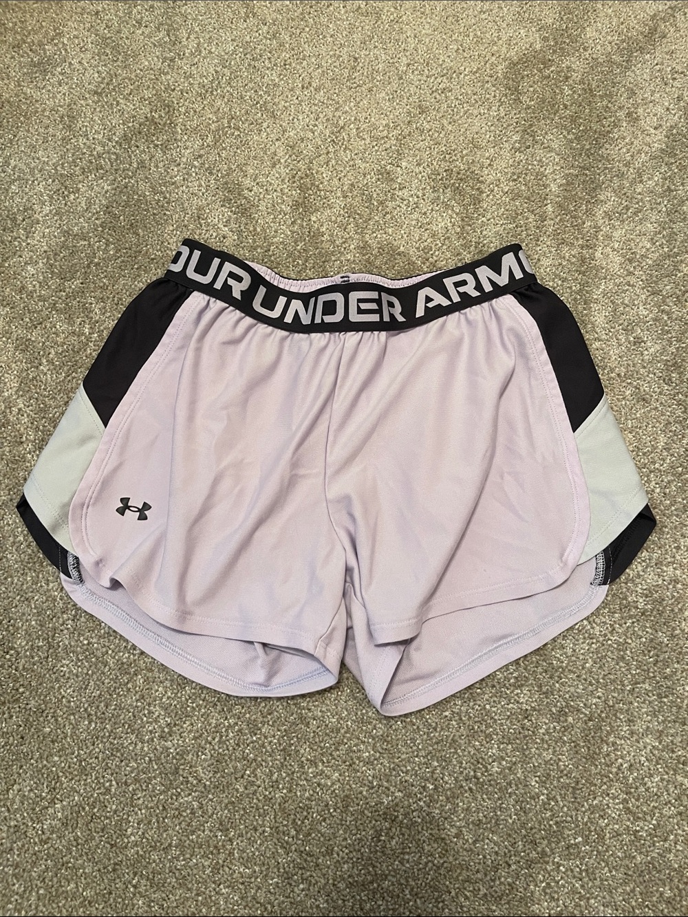 Under Armour Women's Lavender Athletic Shorts with Black Waistband